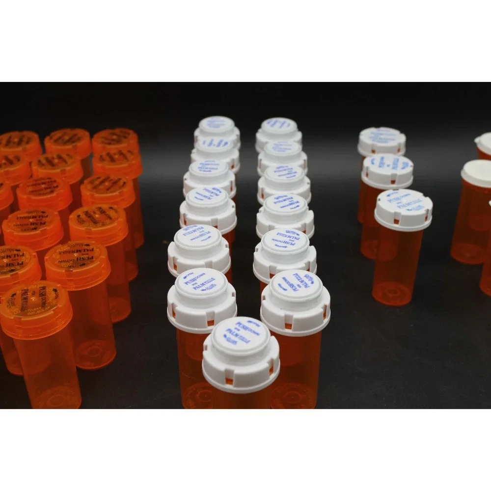 Lot of 38 Empty Prescription Pill Bottles Orange w/ Childproof Caps Pharmacy